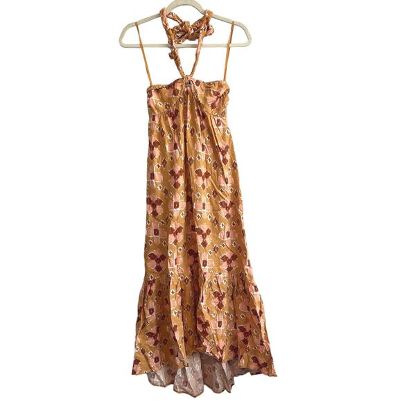 Aerie Dresses & Skirts - NWT Aerie Floral Braided Halter Top Tiered Maxi Dress Size XS Yellow